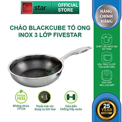 Chảo chống dính tổ ong cao cấp FIVESTAR 3 lớp đáy liền inox 304 siêu bền , chống trầy xước 24cm / 26cm / 28cm