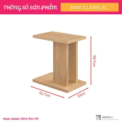 Bàn gỗ cạnh sofa chữ I có bánh xe hiện đại SMLIFE Claris 3C | D52,7 x R33,0 x C59,7cm | gỗ Cao Su và Veneer Sồi
