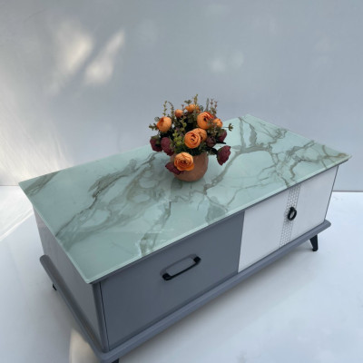 Bàn trà mặt kính vân xám mẫu mới 2023 Tundo KT50x100x45cm