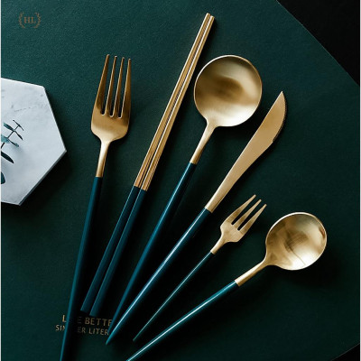 ĐŨA - SÚP - NĨA  INOX CAO CẤP KHÔNG MÒN | SET THÌA NĨA INOX PHONG CÁCH TÂN CỔ ĐIỂN HOME LUXURY DECOR XANH TRẮNG