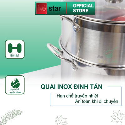 Bộ xửng hấp 3 đáy inox 430 FiveStar Standard bếp từ nắp inox tặng 5 muỗng ăn ( 32cm )