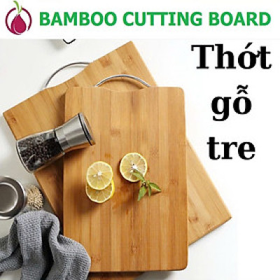 Thớt gỗ tre tự nhiên chữ nhật 3 lớp dày Kháng chuẩn nấm mốc, có quay treo Inox phong cách vintage, decor nhà bếp Hàng chính hãng Bamboo cutting