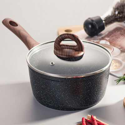 Chảo Nhôm Sâu Lòng Chống Dính Baum Marble 1 Tay Cầm, Nắp Thủy Tinh Lock&Lock LBU1181 18cm