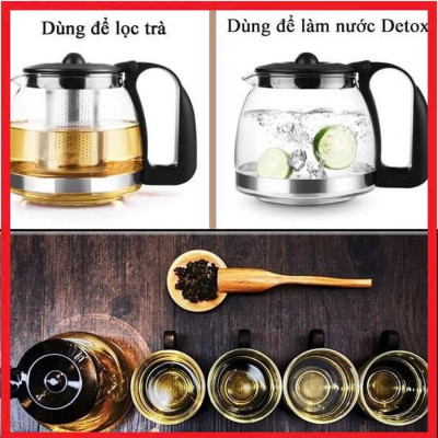 Bình Lọc Trà ,Ấm Pha Trà Ấm Nước Bằng Thủy Tinh Cao Cấp Tặng Kèm 4 ly