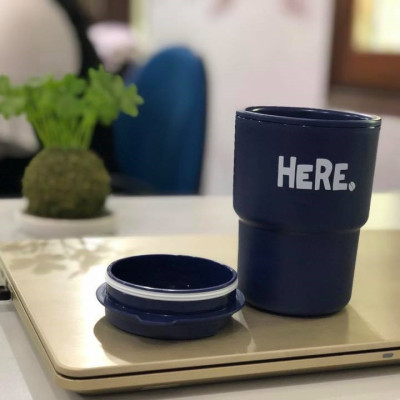 Combo cốc giữ nhiệt có nắp xoay Here 320ml + set 150 chiếc ống hút φ5x180mm - made in Japan