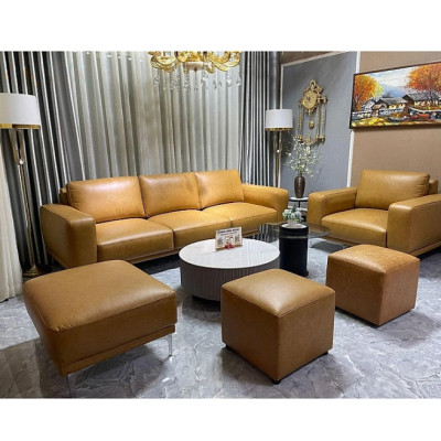 Combo ghế sofa băng 100% da bò Italy Tundo màu vàng bò SFBCT22 2m6 hàng cao cấp chuẩn da bò nhập khẩu Ý