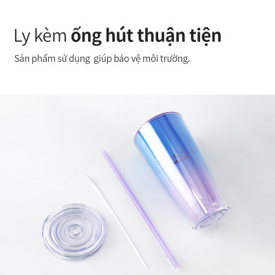 Ly nhựa 2 lớp Lock&Lock màu tím xanh HAP522VOL 750ml - Hàng chính hãng, có ống hút, có nắp đậy - JoyMall