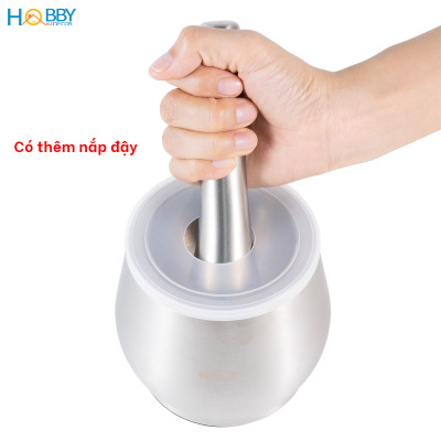 Chày cối inox 304 không rỉ có đế giảm ồn và nắp Hobby home decor CI1