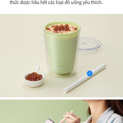 Ly nhựa 2 lớp LocknLock Bubble Tea Cold Cup màu xanh lá HAP529GRN 720ml, Hàng chính hãng, kèm ống hút trân châu - JoyMall