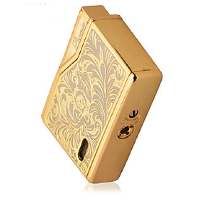 Vỏ Hột Quẹt Bật Lửa Gas Đá Promise BN215-A11 Thiết Kế Độc Lạ, Hoa Văn Cổ Sang Trọng Màu Vàng - Dùng Gas Đá Cao C
