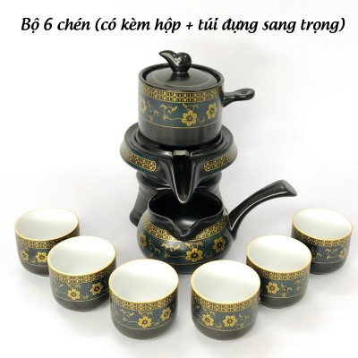 Bộ Ấm Chén Pha Trà Cối Xay 8 chi tiết Gốm Sứ Cao Cấp, Kèm Hộp túi cực đẹp làm Quà tặng