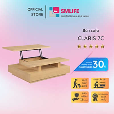 Bàn sofa gỗ sồi mặt bàn nâng hạ mở rộng hiện đại SMLIFE Claris 7C | D114,3 x R86,4 x C40,6cm | gỗ Cao Su và Veneer Sồi
