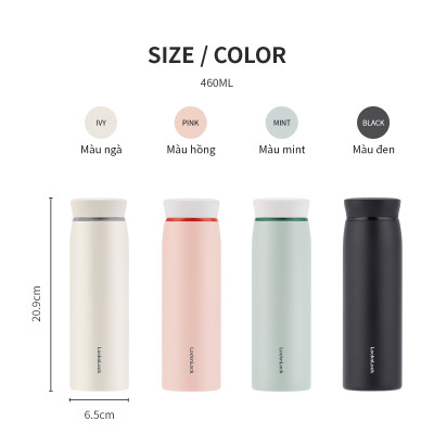 Bình giữ nhiệt LocknLock Feather Light Ring màu hồng LHC4244PIK 460ml - Hàng chính hãng, có khay lưới lọc trà - JoyMall