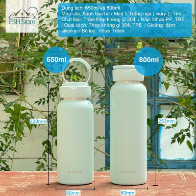 Bình giữ nhiệt LocknLock Sling Ring có quai xách dung tích 650ml LHC4321 và 800ml LHC4322