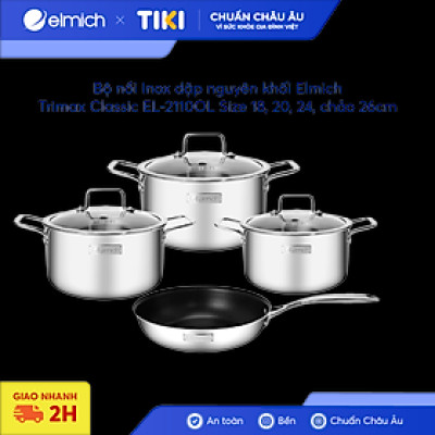 Bộ nồi Inox dập nguyên khối Elmich Trimax Classic EL-2110OL Size 18, 20, 24, chảo 26cm
