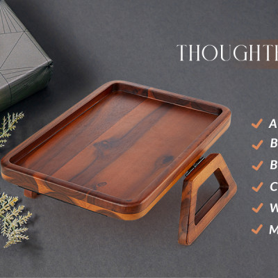 Khay gỗ đựng đồ uống kẹp tay ghế sofa, bàn ăn điều khiển