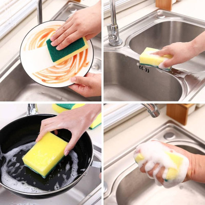 SET 2 Miếng Rửa Chén Bát Đĩa, Cọ Đa Năng 2 Mặt Xanh Vàng, Rửa Đánh Xoong Nồi Chảo, Sạch Sẽ, Tiện Dụng Nhà Bếp - TakyHome 5150set2