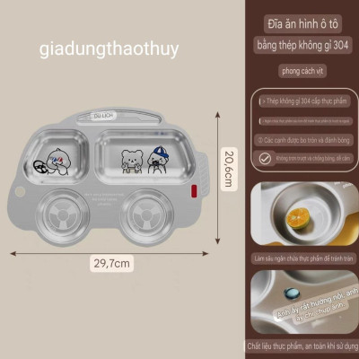 KHAY INOX 304 CAO CẤP KHAY ĂN DẶM TRAVELER 4 NGĂN DÀNH CHO BÉ ĐÁNG YÊU - KHÁNG KHUẨN 99,9%
