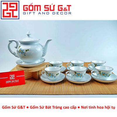 Bộ trà cát tường vẽ hoa đào xanh Gốm Sứ G&T