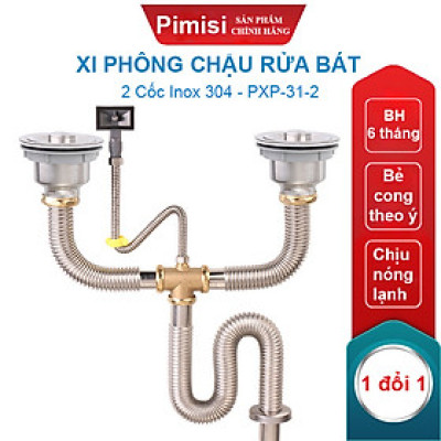 Xi Phông Chậu Rửa Bát 2 Hố Phi 110-140 Inox Cao Cấp Kiểu Chun Uốn - Bẻ Cong, cho Bồn Rửa Chén 2 Hộc Đôi | Chính Hãng
