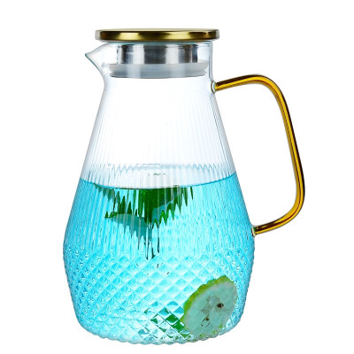 Bình Nước Thủy Tinh Trong Suốt Hình Dạng Kim Cương 1500ml Nắp INOX, Ly 270ml