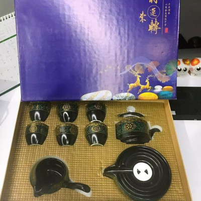 Bộ Ấm Chén Pha Trà Cối Xay 8 chi tiết Gốm Sứ Cao Cấp, Kèm Hộp túi cực đẹp làm Quà tặng