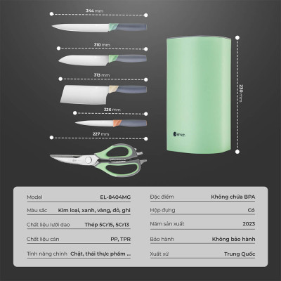 Bộ dao kéo 05 món Elmich diamond EL8404, Hàng chính hãng, thiết kế đa dụng, chuôi dao chắc chắn - JoyMall