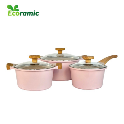 Bộ 3 Nồi Chống Dính Vân Đá Đáy Từ Ecoramic New Sline – Hợp Kim Nhôm Đúc, Phủ Nano Ceramic 6 Lớp – Dùng Mọi Loại Bếp (18–20–24cm)