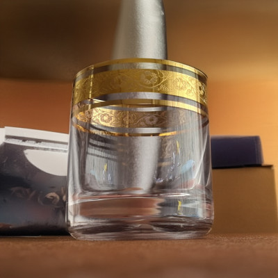 Bộ 6 ly Uống Nước Pha Lê Mạ Vàng 24K 300ml Hoa Văn Cổ Điển