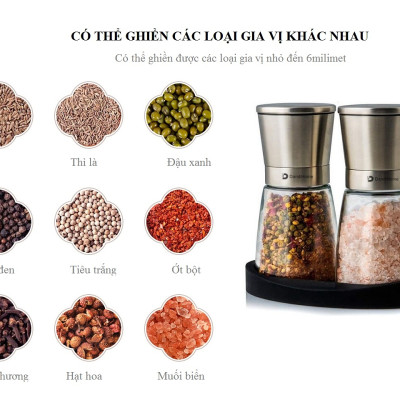 Máy Xay Tiêu Cầm Tay Thủy Tinh - Dụng Cụ Cối Xay Tiêu Nắp Inox Vặn Tay Nhỏ Gọn Tiện Dụng - Hàng Loại 1 - Chính Hãng MINIIN