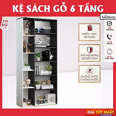 Kệ Sách Gỗ Nội Thất 6 Tầng 2 Màu Kết Hợp. C130 x D60 x R17cm. Kệ Gỗ Trang Trí Decor Nhà Cửa Gỗ MDF Phủ Melatium Cao Cấp