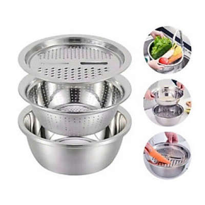 Bộ 3 món INOX rổ bào hoa quả-nạo rau củ tiện lợi