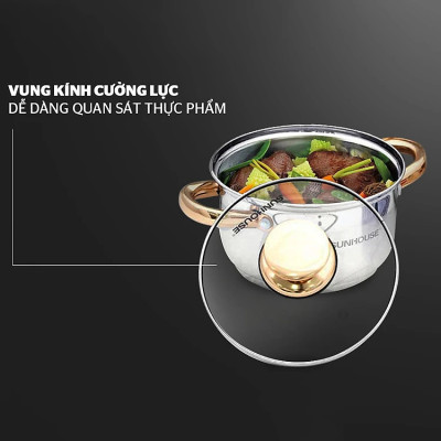 Bộ nồi inox 5 đáy Sunhouse SH781 16-20-24cm, Hàng chính hãng