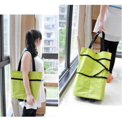 Xe kéo đi siêu thị, xe đi chợ gấp gọn dạng túi có bánh xe kéo tiện lợi - màu sắc giao ngẫu nhiên