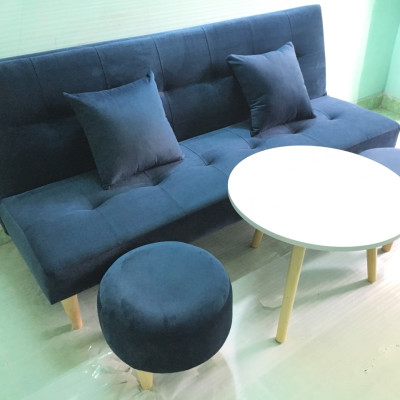 Bộ set sofa bed xanh dương đậm nhung Gvs2DvsB XDDN, sofa giường phòng khách
