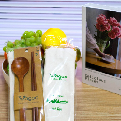 Bộ Đũa Muỗng Bằng Gỗ Nhãn Tự Nhiên [Kèm Túi Vải] - VAGOO - Làm Thủ Công Chống Thấm, Chống Ẩm Mốc, An Toàn Cho Sức Khoẻ