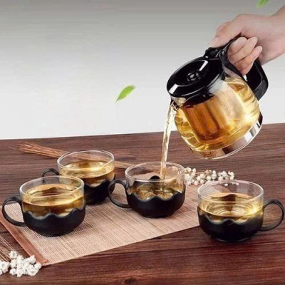 Bộ ấm pha trà kèm 4 ly cốc thủy tinh có lưới lọc inox đẹp sang trọng pha chế cafe tiện lợi 2in1 đẳng cấp
