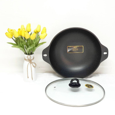 Chảo lẩu vân đá đúc 3 lớp đa năng TERRA Bennix Thái Lan 32cm vung kính