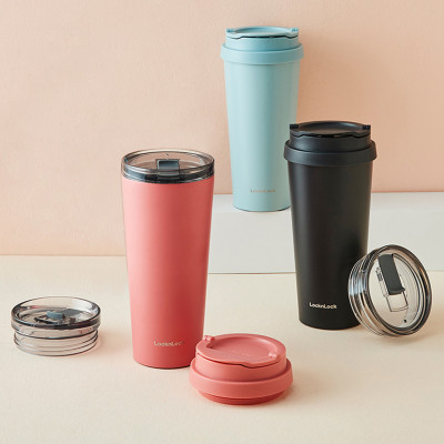 Bình giữ nhiệt LocknLock New Clip Tumbler màu xanh da trời LHC4279SBLU 540ml, Hàng chính hãng, có 2 nắp thay thế - JoyMall