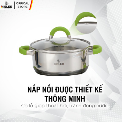 Nồi Inox 5 đáy KIELER đáy từ 18cm nấu nhanh, tiết kiệm điện, có 2 lớp chống dính Whitford ít bám dầu mỡ RW1003-18