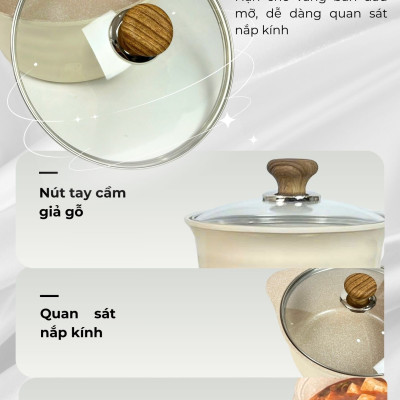 [Tặng nồi chiên không dầu] Bộ 4 Nồi Chảo Chống Dính Đáy Từ Cao Cấp (Nồi 20,24cm, Chảo 20,24cm)