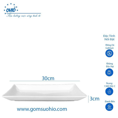 Khay Chữ Nhật 30cm Sứ Trắng OHIO