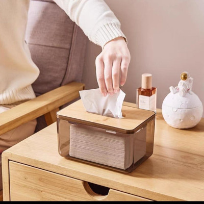 HỘP ĐỰNG GIẤY ĂN MIKA NẮP GỖ TRE 