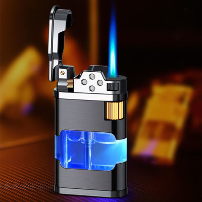Vỏ Hột Quẹt Bật Lửa Khè Gas AB905 Khò 1 Tia Mạnh Mẽ Thân Bật Lửa Lộ Thiên Trong Suốt Đèn Led Nhấp Nháy Cực Đẹp-Có Hộp