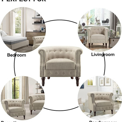 Ghế sofa đơn kiểu tân cổ điển vải Juno Sofa màu kem 