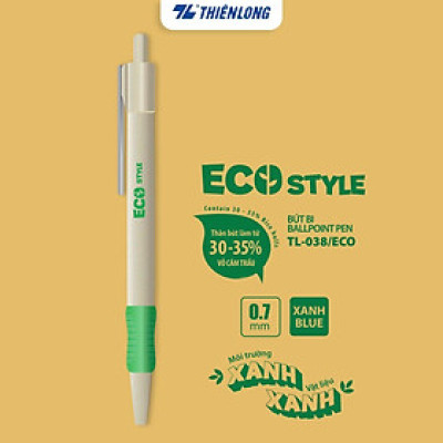 Combo 20 Bút bi Thiên Long ECO Style TL-038/ECO - Chất liệu từ vỏ cám trấu - Mực Xanh