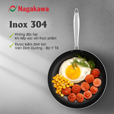 Chảo chống dính inox đa lớp toàn phần Nagakawa Natsu NAG03 - Dùng trên mọi loại bếp - Hàng chính hãng