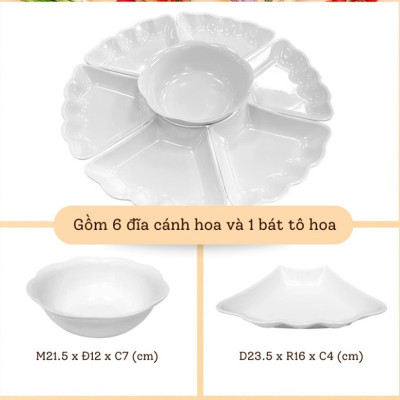 Bộ bát đĩa hoa mặt trời 7 món thắp hương gia tiên bằng nhựa an toàn size đại đường kính 51cm