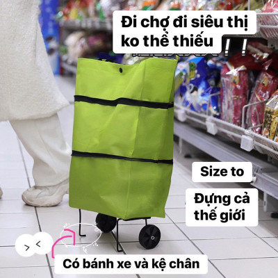 Xe kéo đi siêu thị, xe đi chợ gấp gọn dạng túi có bánh xe kéo tiện lợi - màu sắc giao ngẫu nhiên