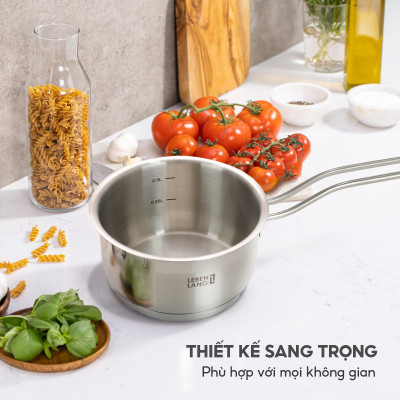 Quánh inox 304 vung kính đáy 3 lớp Lebenlang LBL2530,  LBL2531, LBL2532, size 12,14,16, dùng các loại bếp - hàng chính hãng